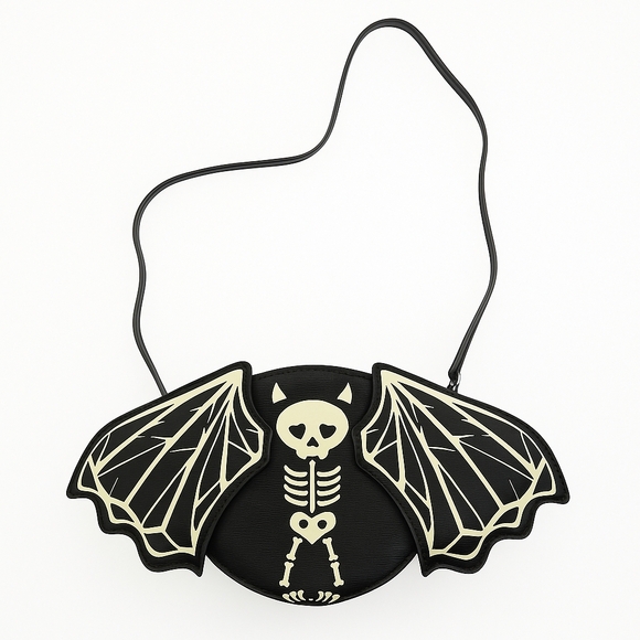 Betsey Johnson Bat Skeleton Glow-in-the-Dark Crossbody Bag NWT Halloween Rare - Picture 1 of 8